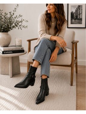 Maggie’s Shoes Made in Italy Black Leather Moto Ankle Boots EU 40 Buckle